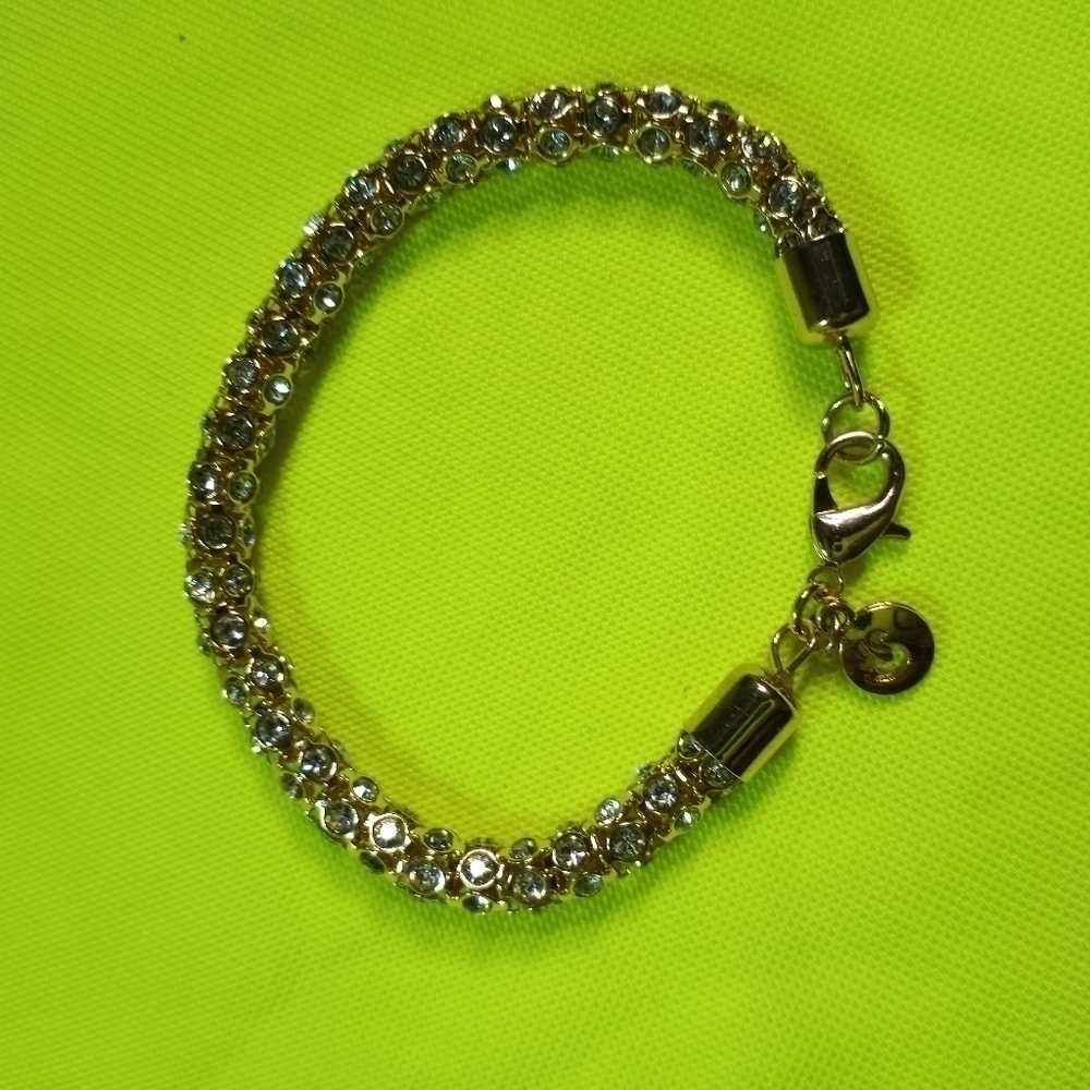 Goldtone cz cubic zirconia round chain bracelet
